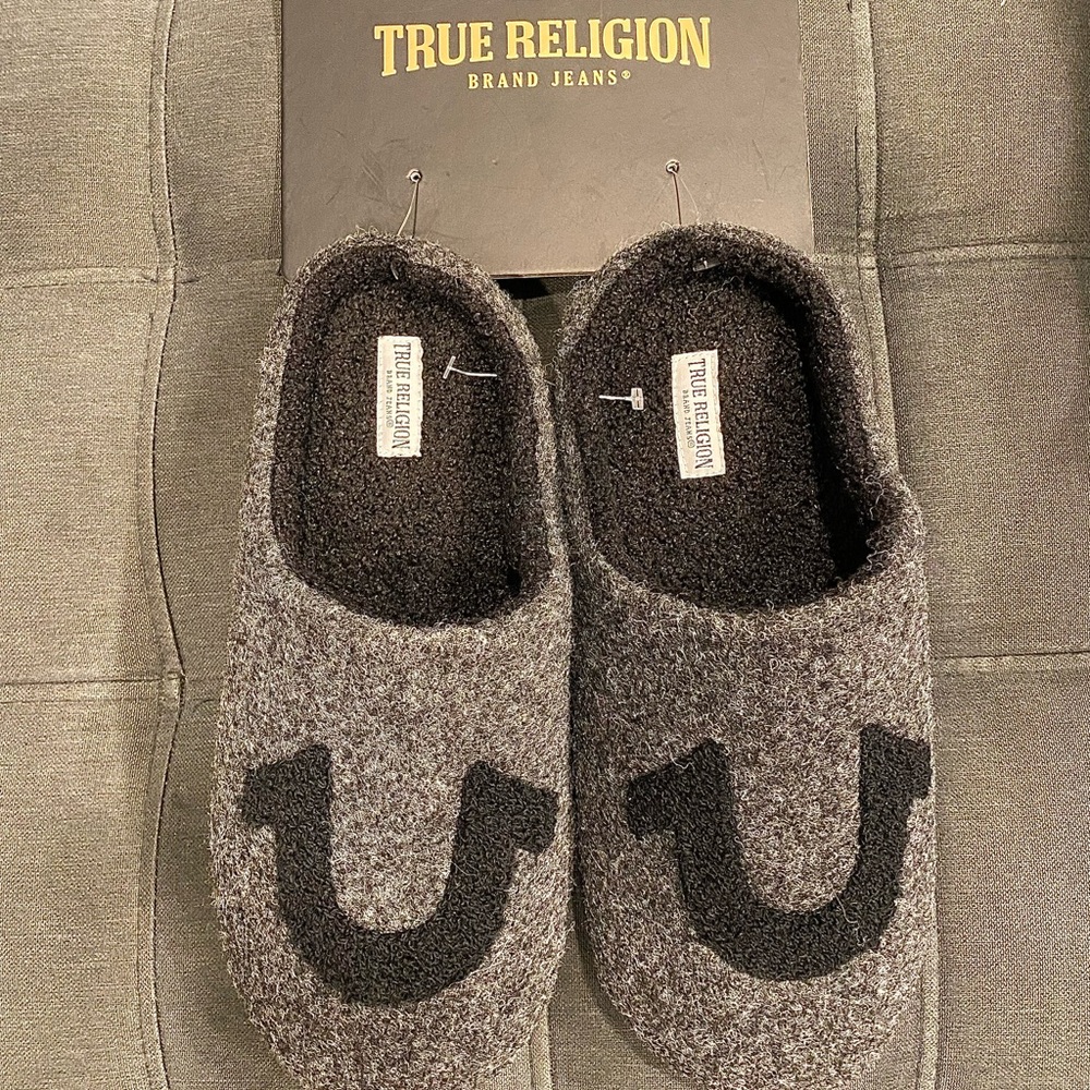 True Religion Black Slippers
